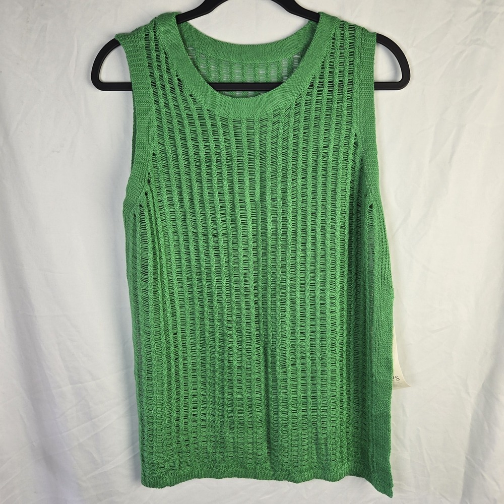 Womens Crochet Bikini Cover Up Green Sleeveless Beach Dress Side Slit Small Boho
